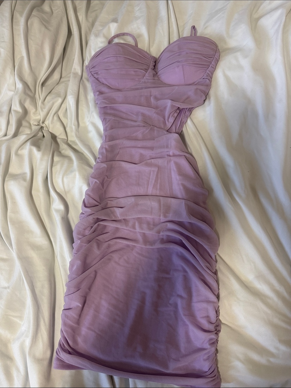 Windsor Lilac Ruched Strapless-Style Mini Dress